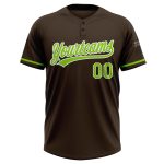 Custom Unisex Softball Jersey in Brown Neon Green and White - Two-Button Design Personalized Brown Neon Green-White Two-Button