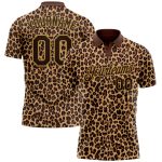Personalized 3D Leopard Print Performance Golf Polo Shirt in Brown Old Gold Personalized Brown Old Gold 3D Leopard Print