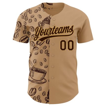 Custom Name and Number Baseball Jersey for International Coffee Day, Personalized Brown and Old Gold 3D Pattern Design Personalized