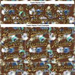 Custom Team Name and Number Brown Old Gold Black Flower 3D Pattern Bomber Varsity Letterman Jacket Full-Snap Design Personalized