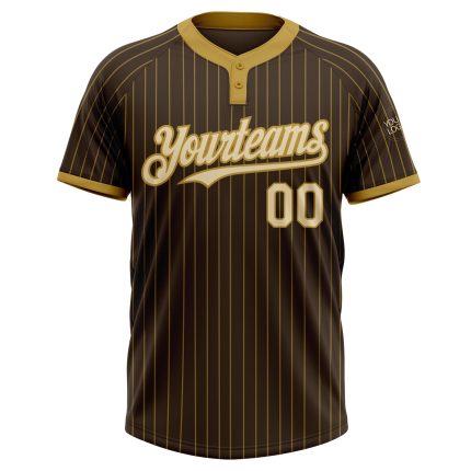 Personalized Unisex Softball Jersey - Brown Old Gold Pinstripe Two-Button Soft Fabric Design Personalized Brown Old Gold
