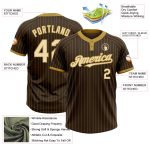 Custom Name Number Personalized Two-Button Unisex Softball Jersey in Brown Old Gold Pinstripe Cream Personalized Brown Old