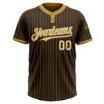 Custom Name Number Personalized Two-Button Unisex Softball Jersey in Brown Old Gold Pinstripe Cream Personalized Brown Old