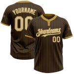 Personalized Unisex Softball Jersey - Brown Old Gold Pinstripe Two-Button Soft Fabric Design Personalized Brown Old Gold
