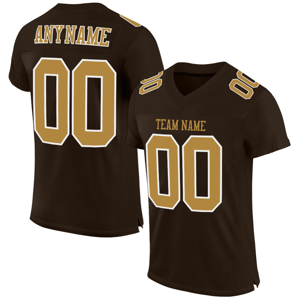Personalized Brown Gold White Mesh Football Jersey for Men and Women Personalized Brown Old Gold-White Mesh Football Jersey