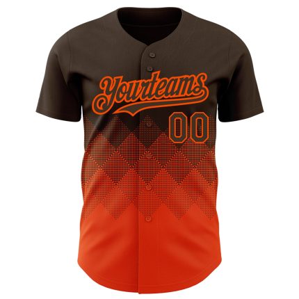 Personalized 3D Gradient Brown and Orange Baseball Jersey with Square Shapes Personalized Brown Orange 3D Gradient Square