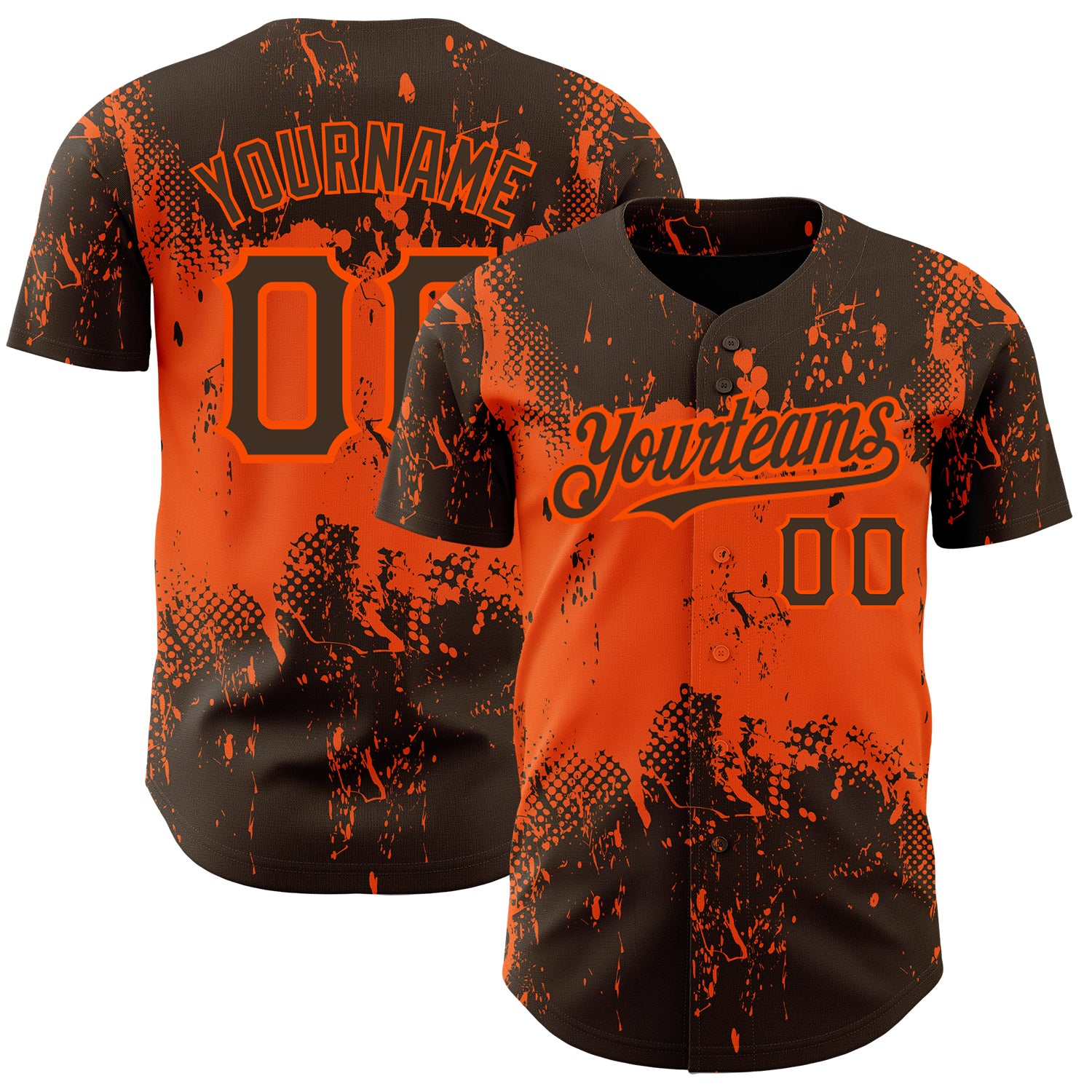 Custom Name and Number Baseball Jersey - Personalized 3D Brown Orange Abstract Splatter Grunge Pattern Art Personalized Brown