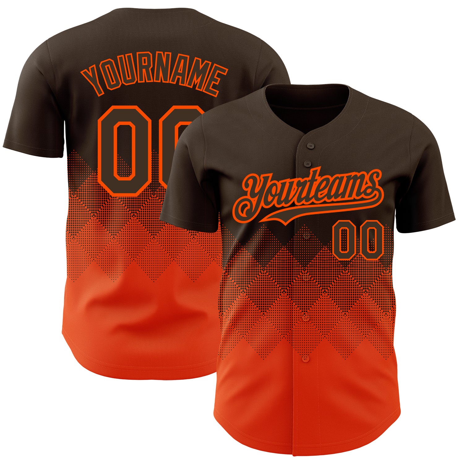 Custom Personalized Baseball Jersey with 3D Gradient Square Pattern, Team Name & Number - Brown and Orange Design Personalized
