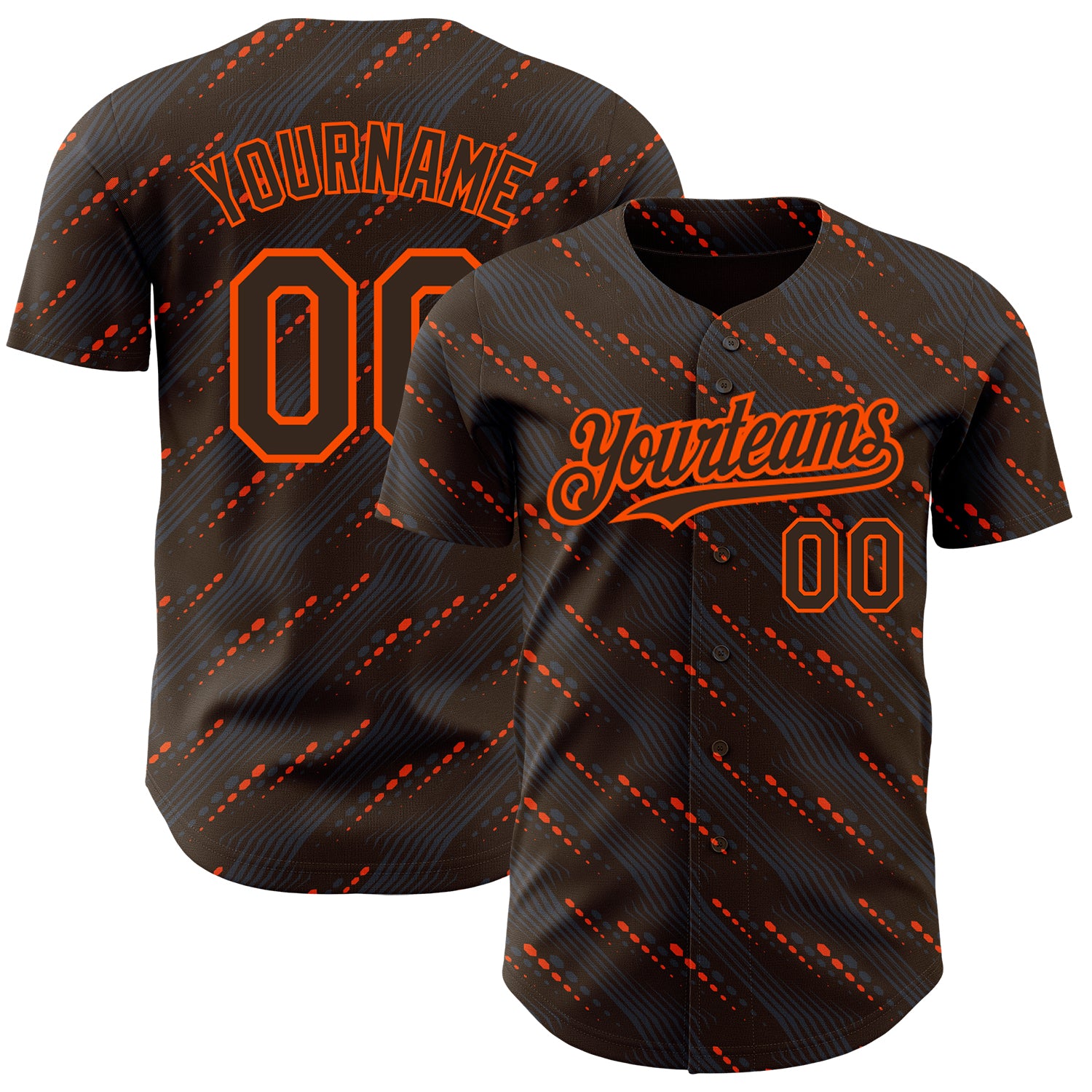 Custom Name and Number 3D Pattern Baseball Jersey - Personalized Brown Orange Slant Lines Design Personalized Brown Orange
