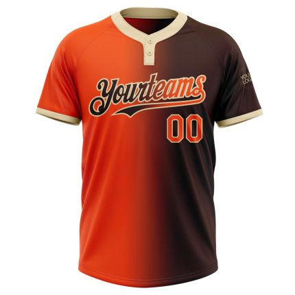 Personalized Unisex Softball Jersey - Brown Orange-Cream Gradient Two-Button Design, Soft and Stylish Personalized Brown
