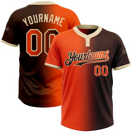 Personalized Unisex Softball Jersey - Brown Orange-Cream Gradient Two-Button Design, Soft and Stylish Personalized Brown
