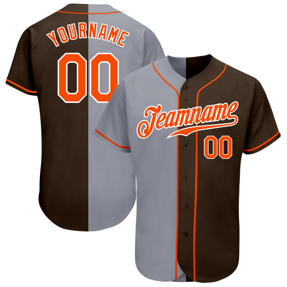 Personalized Fashion Baseball Jersey in Brown, Orange, and Gray Split Design Personalized Brown Orange-Gray Split Fashion