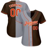 Personalized Fashion Baseball Jersey in Brown, Orange, and Gray Split Design Personalized Brown Orange-Gray Split Fashion