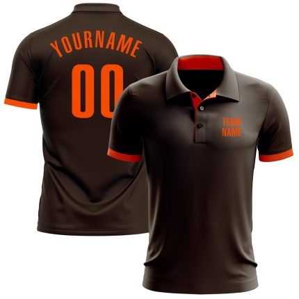 Personalized Performance Golf Polo Shirt in Brown and Orange Personalized Brown Orange Performance Golf Polo Shirt