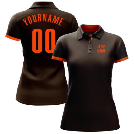 Personalized Performance Golf Polo Shirt in Brown and Orange Personalized Brown Orange Performance Golf Polo Shirt