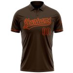 Custom Name Number Personalized Golf Polo Shirt - Brown Orange Performance Team Apparel Personalized Brown Orange Performance