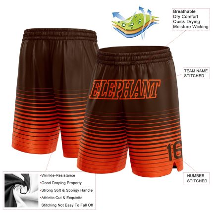 Personalized Basketball Shorts in Brown Orange Pinstripe Fade Design Personalized Brown Orange Pinstripe Fade Fashion Basketball