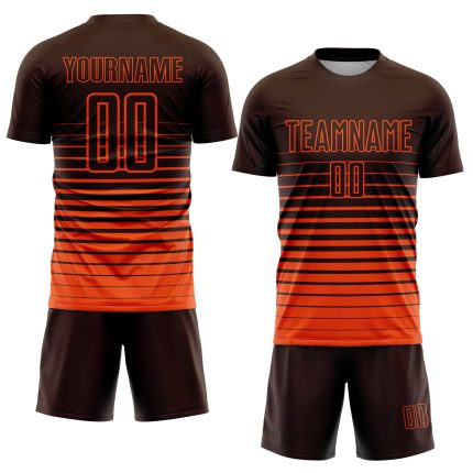 Custom Brown Orange Pinstripe Fade Soccer Jersey Fashion Sublimation Uniform Personalized Brown Orange Pinstripe Fade Fashion