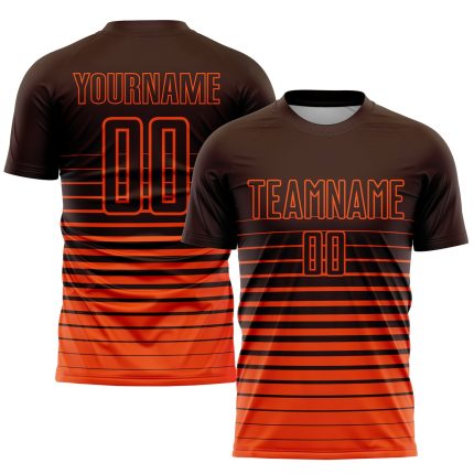 Custom Name and Number Soccer Jersey - Personalized Brown Orange Pinstripe Fade Fashion Sublimation Team Uniform Personalized
