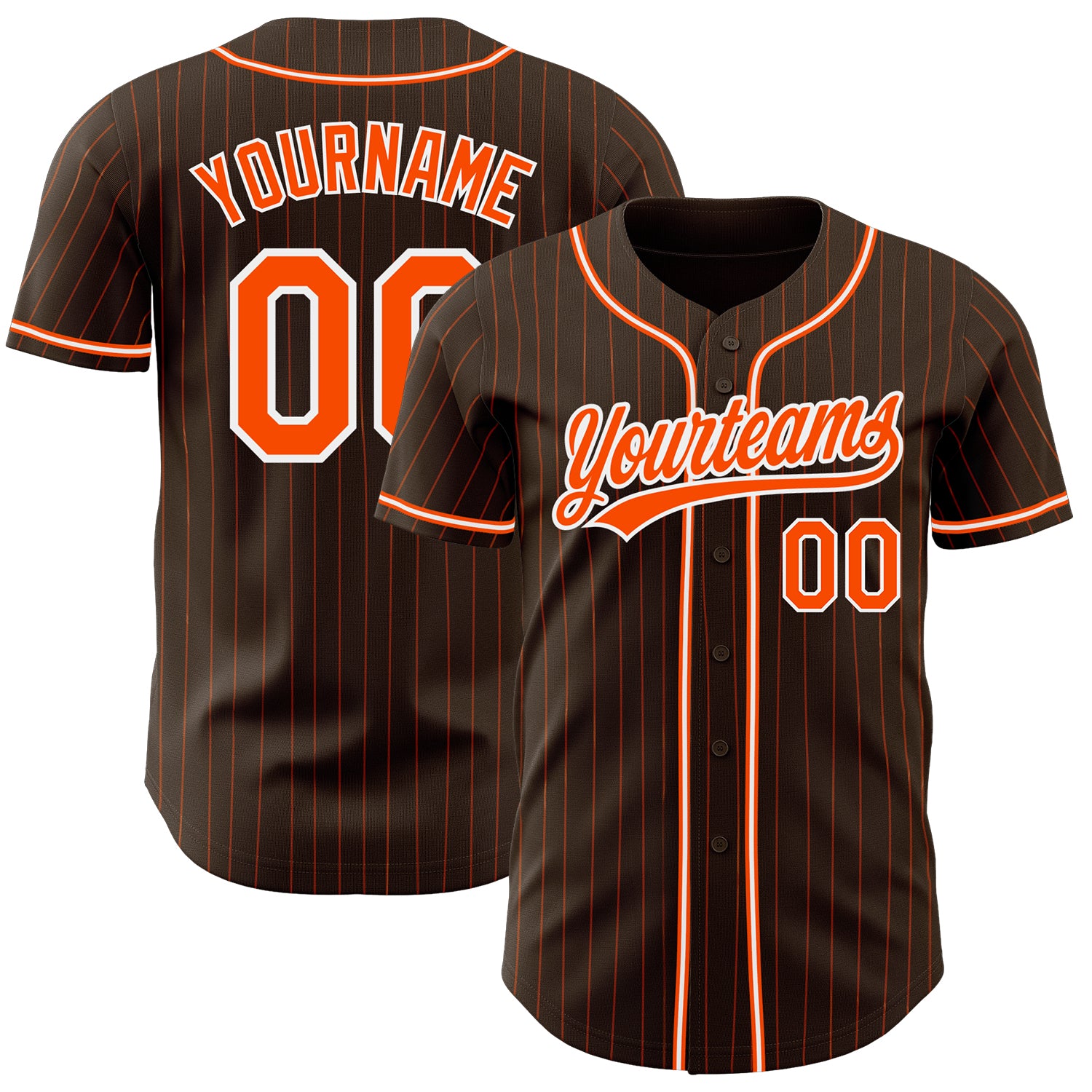 Personalized Orange White Brown Pinstripe Baseball Jersey Authentic Personalized Brown Orange Pinstripe Orange-White Authentic