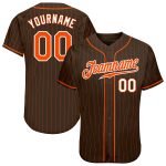 Personalized Brown Orange Pinstripe Baseball Jersey - Custom Orange-White Design Personalized Brown Orange Pinstripe Orange-White