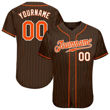 Personalized Brown Orange Pinstripe Baseball Jersey - Custom Orange-White Design Personalized Brown Orange Pinstripe Orange-White
