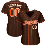 Personalized Brown Orange Pinstripe Baseball Jersey - Custom Orange-White Design Personalized Brown Orange Pinstripe Orange-White