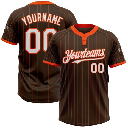 Personalized Unisex Softball Jersey Brown Orange Pinstripe Two-Button White Design Personalized Brown Orange Pinstripe White