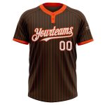 Custom Unisex Softball Jersey - Personalized Brown Orange Pinstripe with Team Name and Number - Two-Button Design Personalized