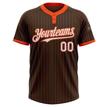 Custom Unisex Softball Jersey - Personalized Brown Orange Pinstripe with Team Name and Number - Two-Button Design Personalized
