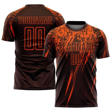 Custom Name and Number Soccer Jersey, Personalized Brown Orange Sublimation Team Uniform Personalized Brown Orange Sublimation