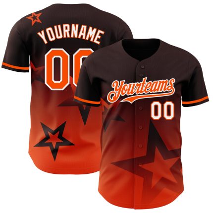 Personalized Twinkle Star 3D Gradient Baseball Jersey in Brown Orange-White Personalized Brown Orange-White 3D Gradient Style