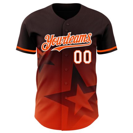 Personalized Twinkle Star 3D Gradient Baseball Jersey in Brown Orange-White Personalized Brown Orange-White 3D Gradient Style