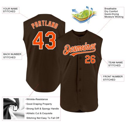 Personalized Authentic Sleeveless Baseball Jersey in Brown, Orange, and White Colors Personalized Brown Orange-White Authentic