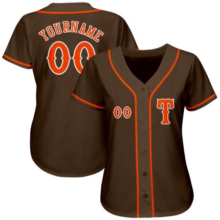 Personalized Brown Orange White Baseball Jersey for Men and Women Personalized Brown Orange-White Baseball Jersey 2