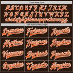 Custom Team Name Number Bomber Jacket - Personalized Two Tone Orange White Varsity Full-Snap Letterman Personalized Brown