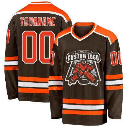 Custom Brown and Orange-White Hockey Jersey - Personalized Sports Apparel Personalized Brown Orange-White Hockey Jersey