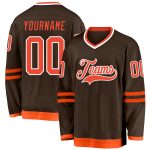 Custom Team Hockey Jersey with Personalized Name and Number - Brown Orange and White Personalized Brown Orange-White Hockey