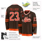 Custom Team Hockey Jersey with Personalized Name and Number - Brown Orange and White Personalized Brown Orange-White Hockey