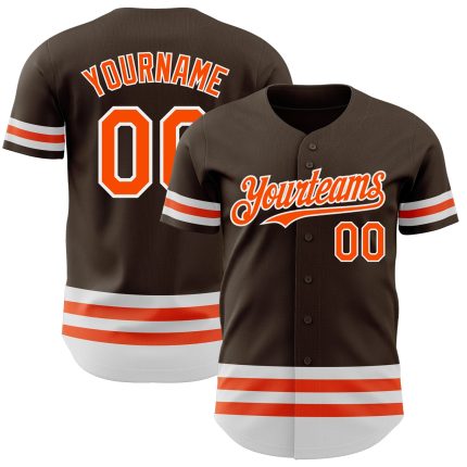 Personalized Baseball Jersey in Brown and Orange-White Stripes Personalized Brown Orange-White Line Baseball Jersey