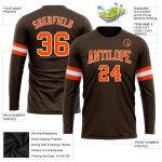 Personalized Team T-Shirt with Custom Name and Number, Brown Orange-White Long Sleeve Performance Shirt Personalized Brown