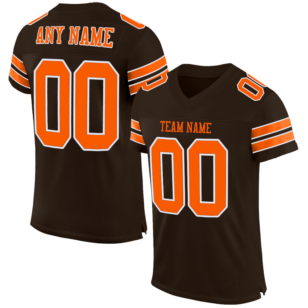 Personalized Authentic Football Jersey - Brown Orange-White Mesh Design Personalized Brown Orange-White Mesh Authentic Football