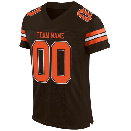 Custom Name Number Mesh Authentic Football Jersey - Personalized Brown Orange-White Team Jersey Personalized Brown Orange-White