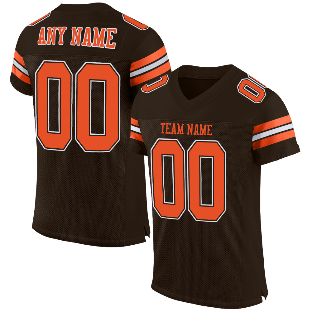 Custom Name Number Mesh Authentic Football Jersey - Personalized Brown Orange-White Team Jersey Personalized Brown Orange-White