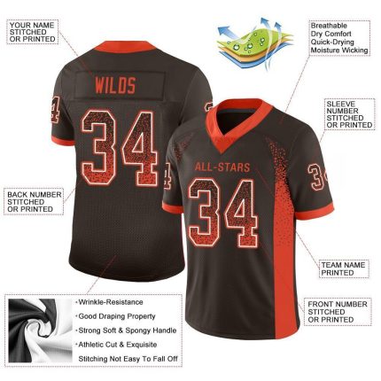 Personalized Football Jersey in Brown Orange and White Mesh - Drift Fashion Design Personalized Brown Orange-White Mesh Drift