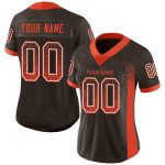 Custom Name Number Football Jersey - Personalized Brown Orange White Mesh Drift Fashion Team Apparel Personalized Brown Orange-White