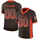 Custom Name Number Football Jersey - Personalized Brown Orange White Mesh Drift Fashion Team Apparel Personalized Brown Orange-White
