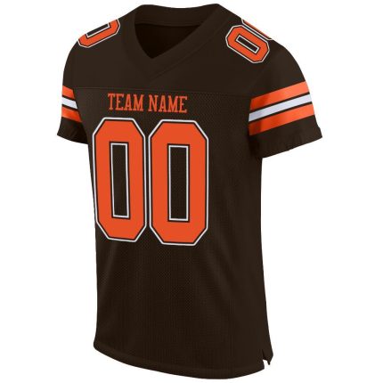 Personalized Mesh Football Jersey in Brown, Orange, and White - Custom Team Apparel Personalized Brown Orange-White Mesh