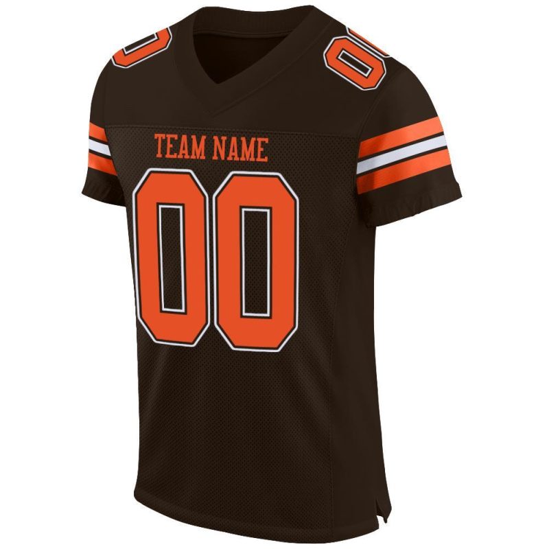 Personalized Mesh Football Jersey in Brown, Orange, and White - Custom Team Apparel Personalized Brown Orange-White Mesh