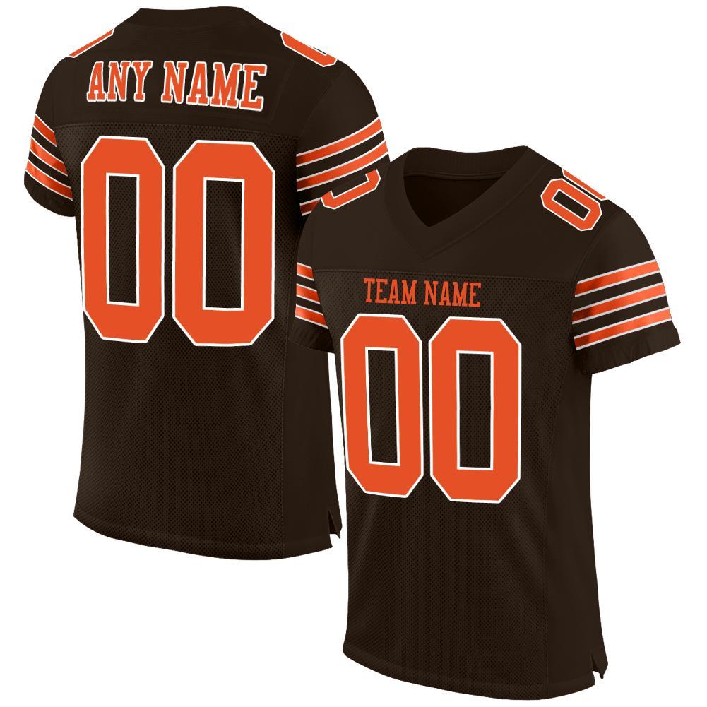 Personalized Football Jersey for Men in Brown Orange-White Mesh, Size 3 Personalized Brown Orange-White Mesh Football Jersey